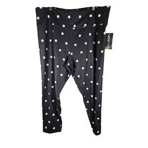 Walk Pop Women's Capri Legging Black and White Polka‎ Dot Size 3x NWT